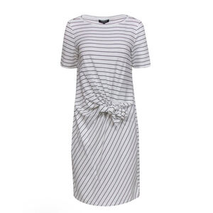 Lafayette 148 - White & Black Striped Tied T-Shirt Dress medium
